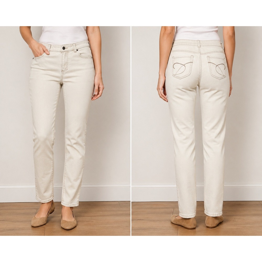 Chico's Platinum Denim Ultimate Fit Slim Leg Jeans Size 0 Beige Neutral Casual